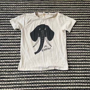 🌿Mini Rodini Cream Black Kids Elephant SP SS Organic Cotton Tee Shirt 7/8Y